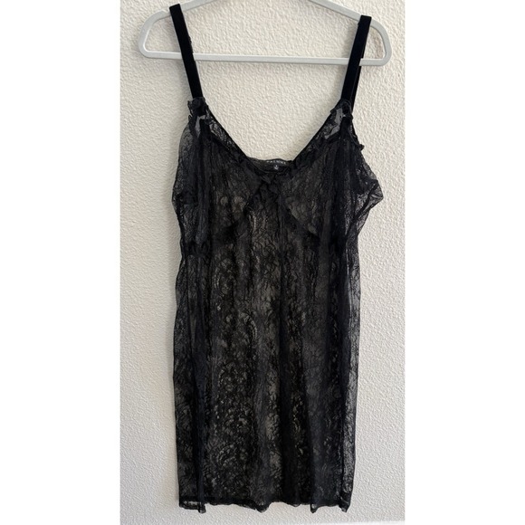 PREMME Women's Plus Size Black Lace Lingerie Mini Dress Slip Size 3X Velvet - Picture 2 of 11